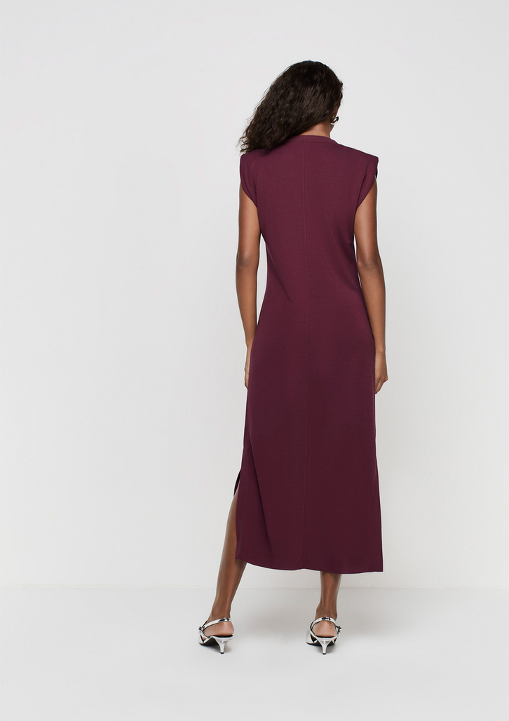 Vestido Midi Vermelho Dzarm Reto Decote Redondo