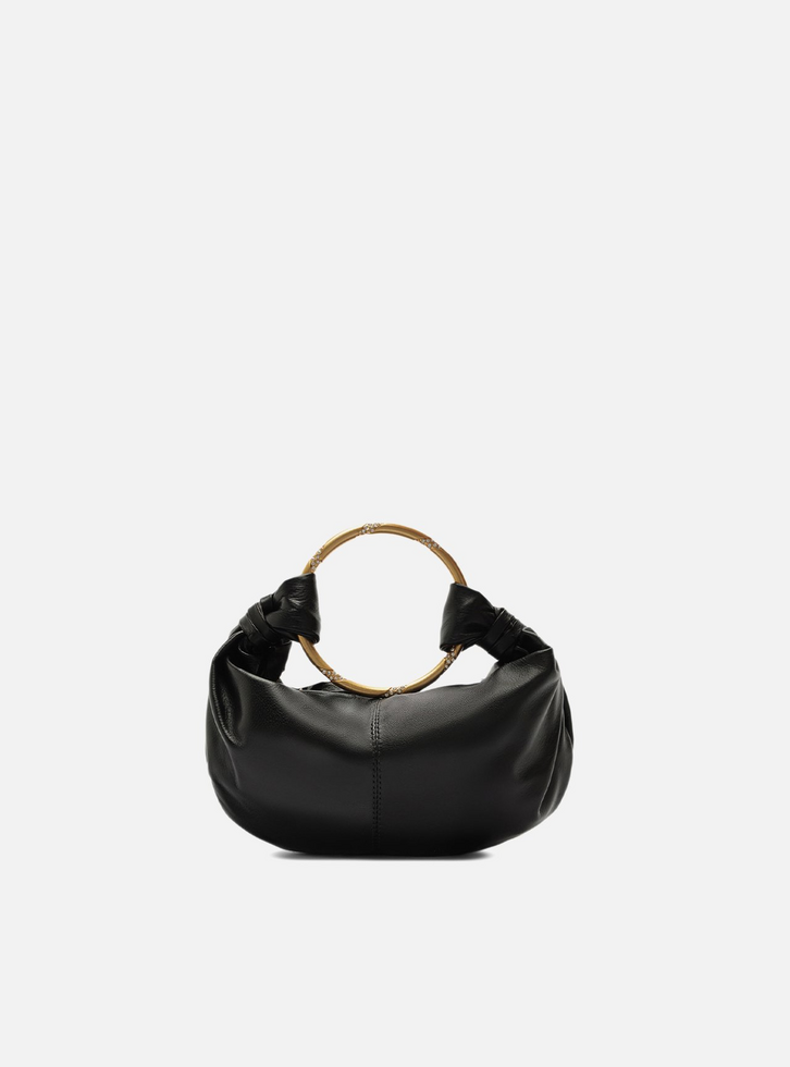 Bolsa Tiracolo Preta Couro Pequena Argola