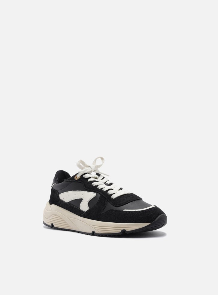 Tênis Preto Couro Esportivo Branco Tag