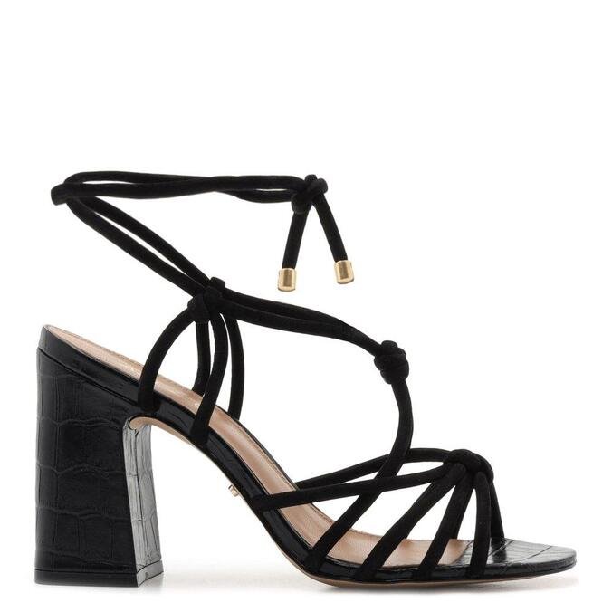 Sandália Arezzo de Amarrar Preta Croco Salto Alto | ZZ MALL