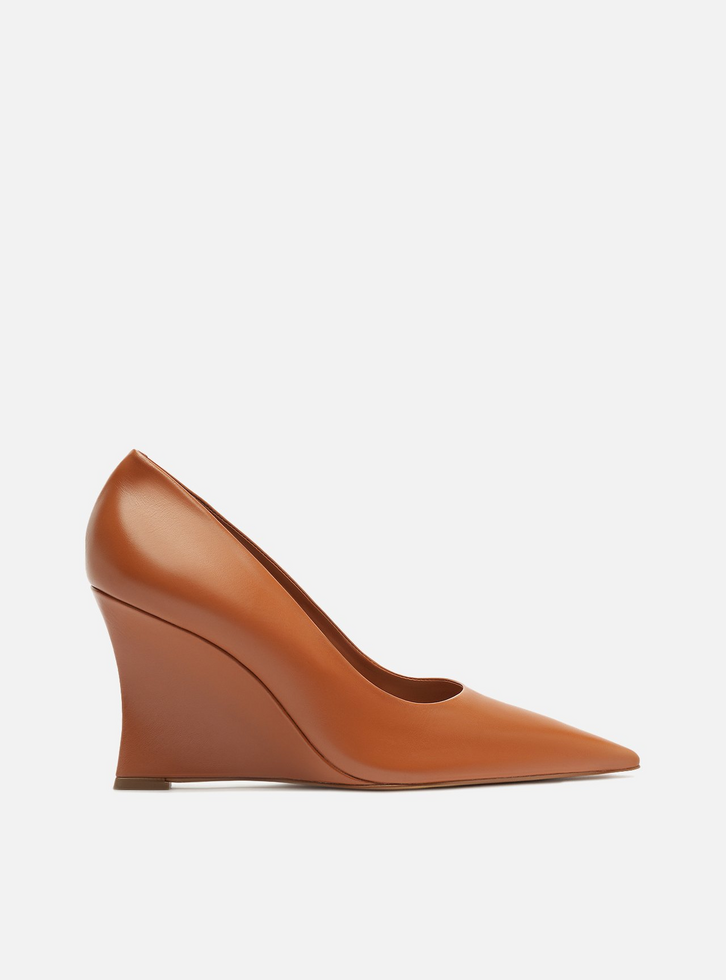 Scarpin Marrom Cuoio Couro Salto Anabela Bico Fino