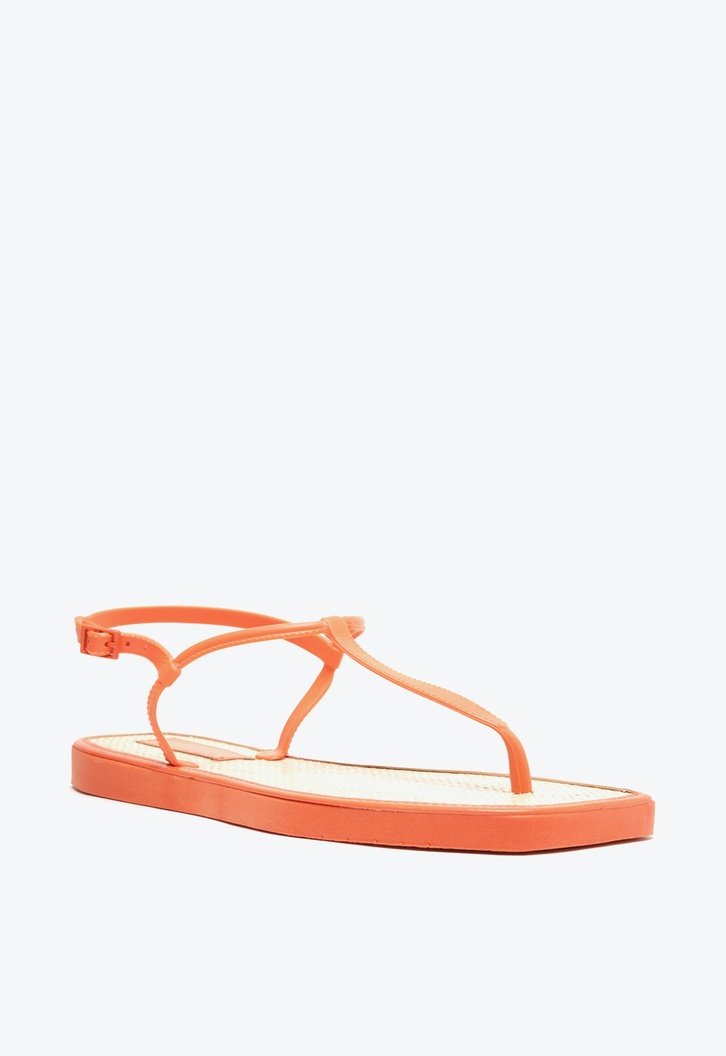 Sandália Rasteira Laranja Brizza Slim Square Palmilha