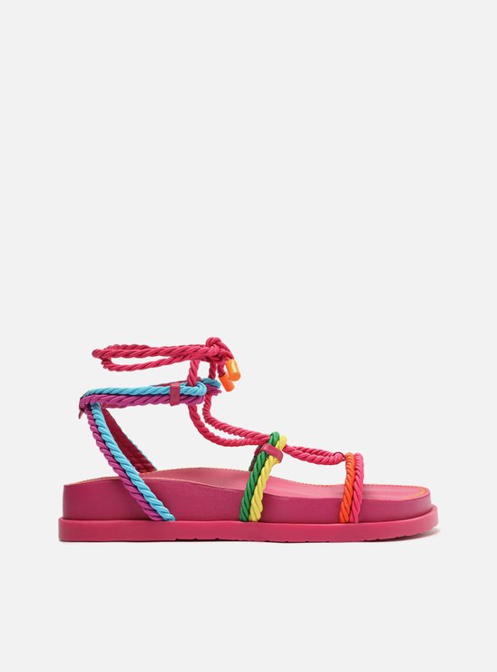 SANDÁLIA RASTEIRA PAPETE ROSA AREZZO TIRAS CORDÕES
