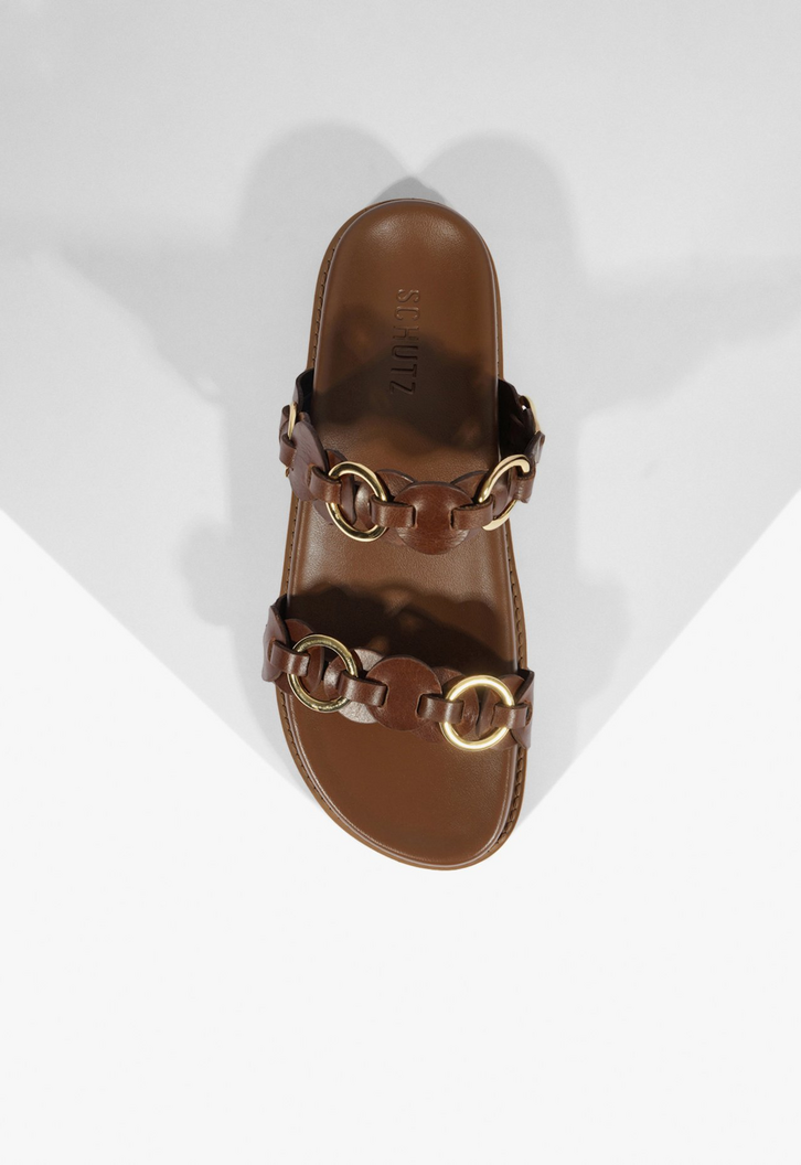 Sandália Papete Selina Sporty Couro Marrom