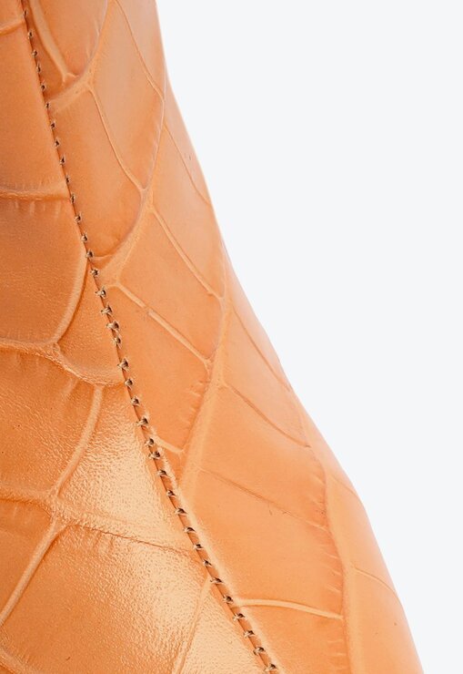 BOTA LARANJA SCHUTZ CANO LONGO SALTO MARYANA COURO CROCO