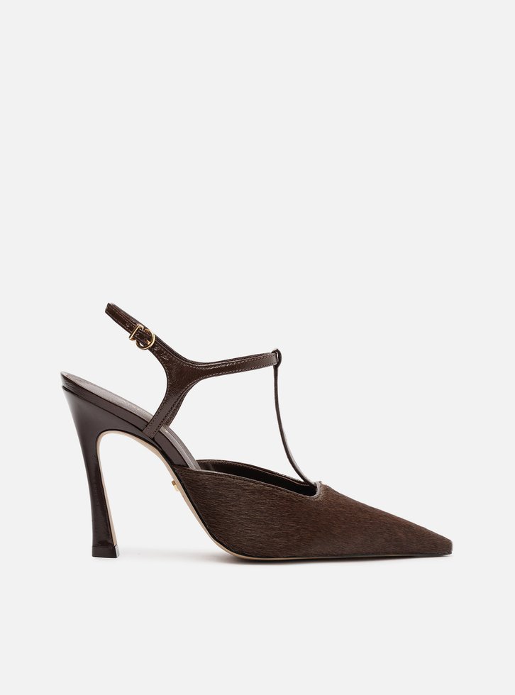 Scarpin Marrom Pelo Salto Alto Aberto Telma