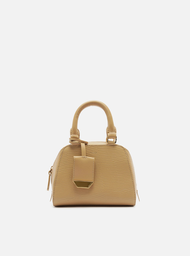 Bolsa Bowling Bege Couro Textura Pequena