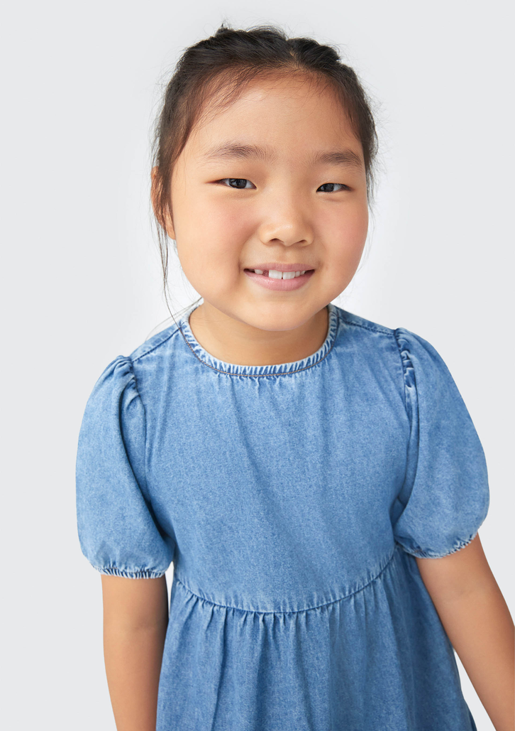 Vestido Azul Hering Jeans Infantil Com Manga Bufante