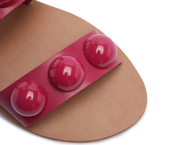 Rasteira Tiras Paralelas Esfera Pop Couro Rosa