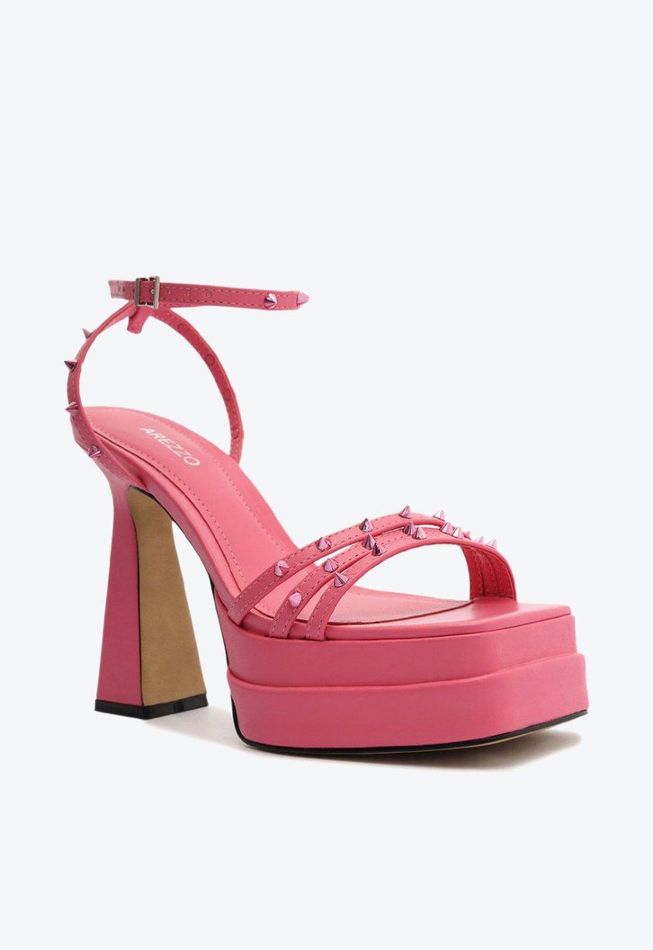 Sandália Meia Pata Rosa Arezzo Bico Quadrado Spikes