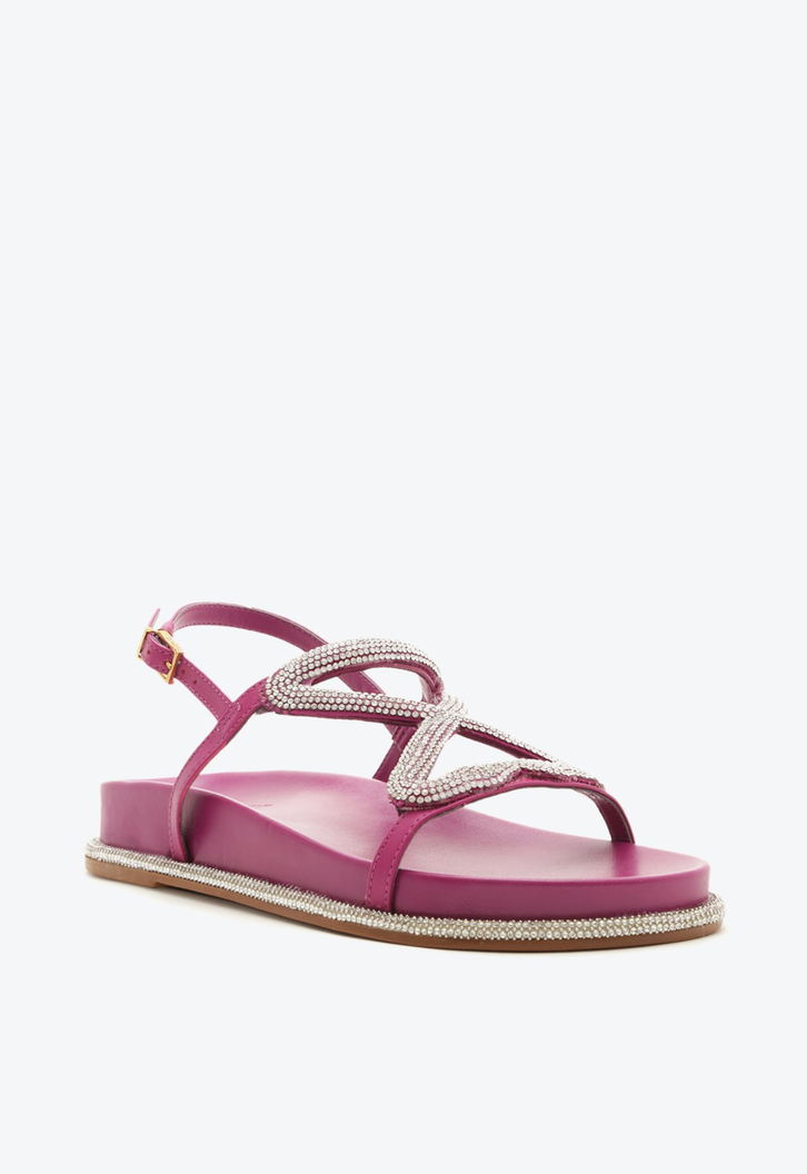 Sandália Papete Brilho Couro Rosa