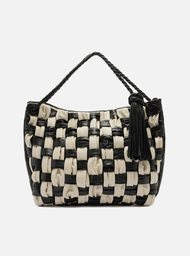 Bolsa Hobo Preta Arezzo Couro Grande Tressê Bicolor
