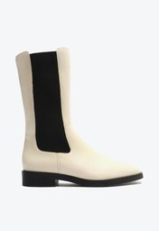 Bota Branca Arezzo Couro Cano Médio Elástico Montaria