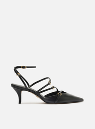 Scarpin Preto Arezzo Couro Salto Kitten Tiras