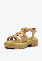 E様✩︎⡱ Sandália Plataforma Marrom Anacapri Tratorada Detalhe Verde