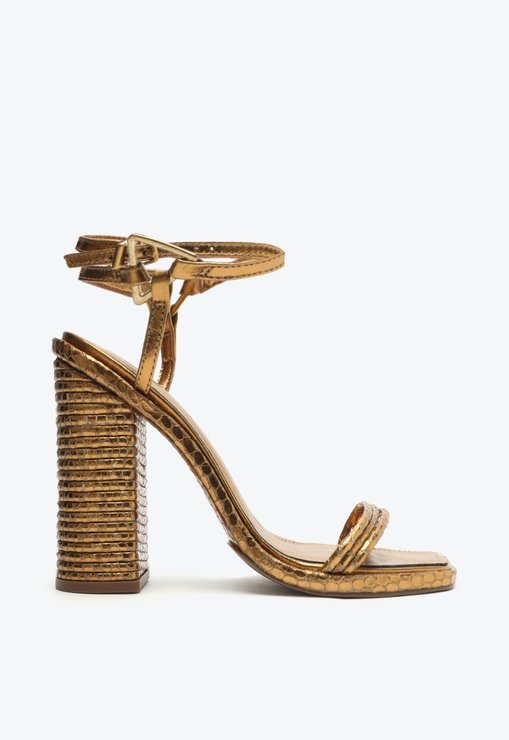 Sandália Couro Dourada Snake