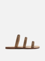 Rasteira Nude Golden Arezzo Tiras Strass