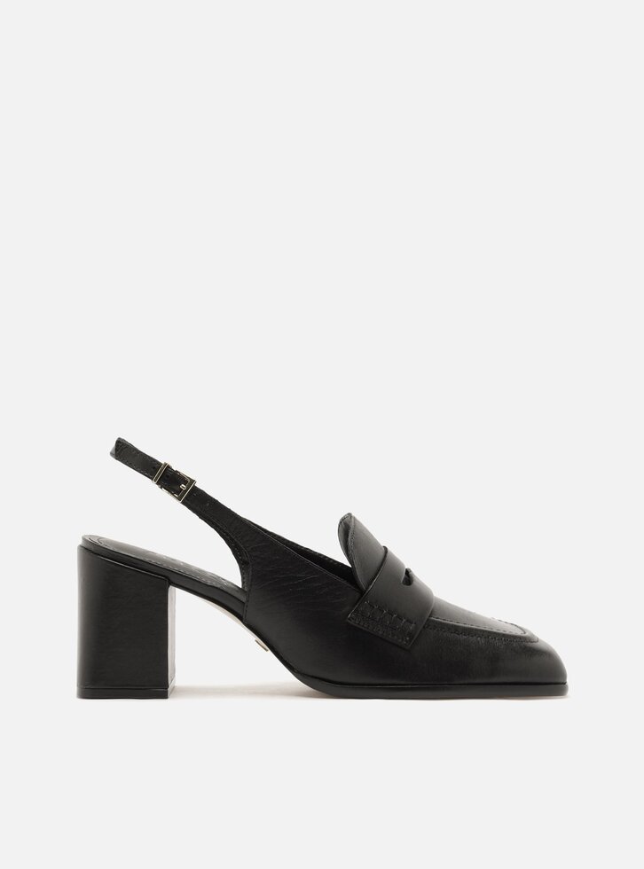 クロモス140枚　a57 Mocassim Preto Couro Salto Bloco Slingback | ZZ MALL