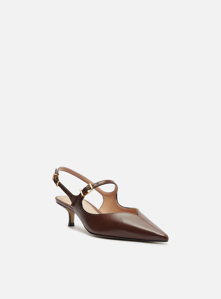 Scarpin Marrom Arezzo Couro Bico Fino Slingback