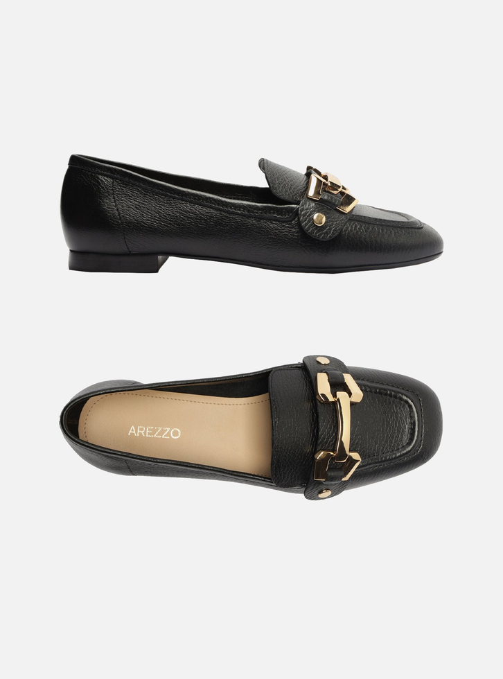 Loafer Preto Arezzo Couro Bridão Switch