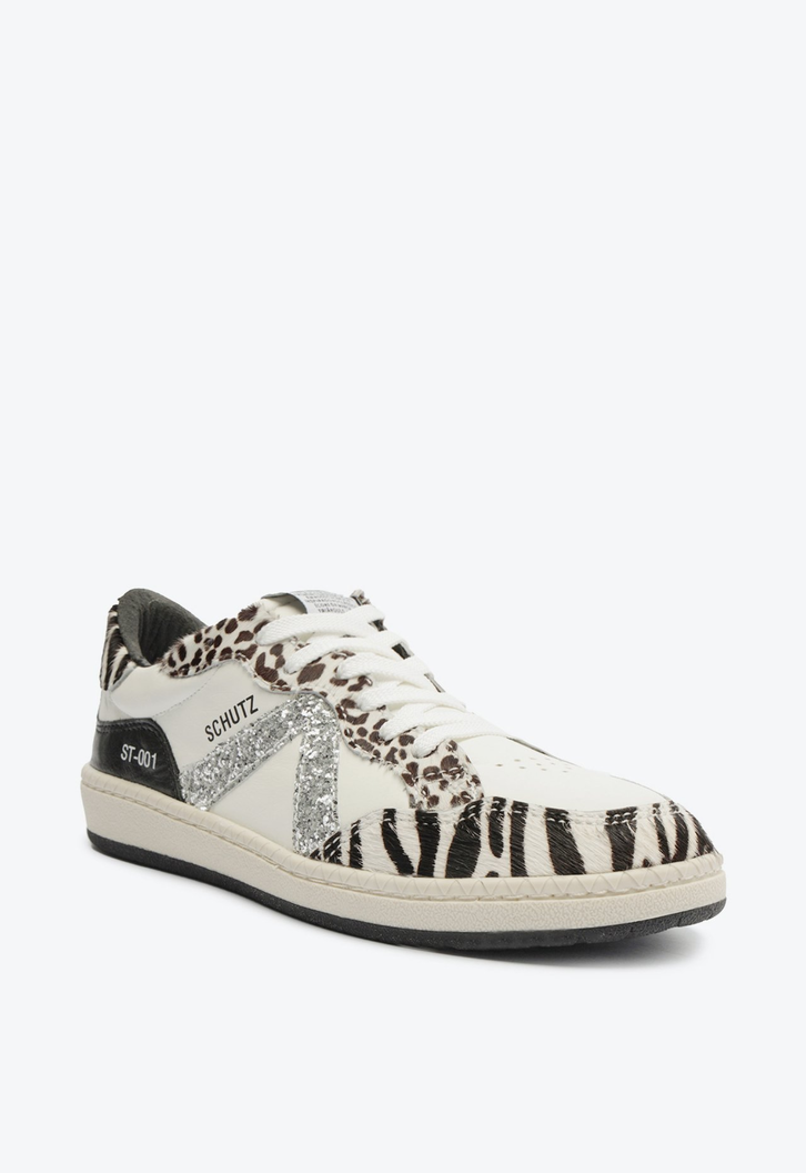 Tênis Bege Schutz St001 Couro Glitter Zebra