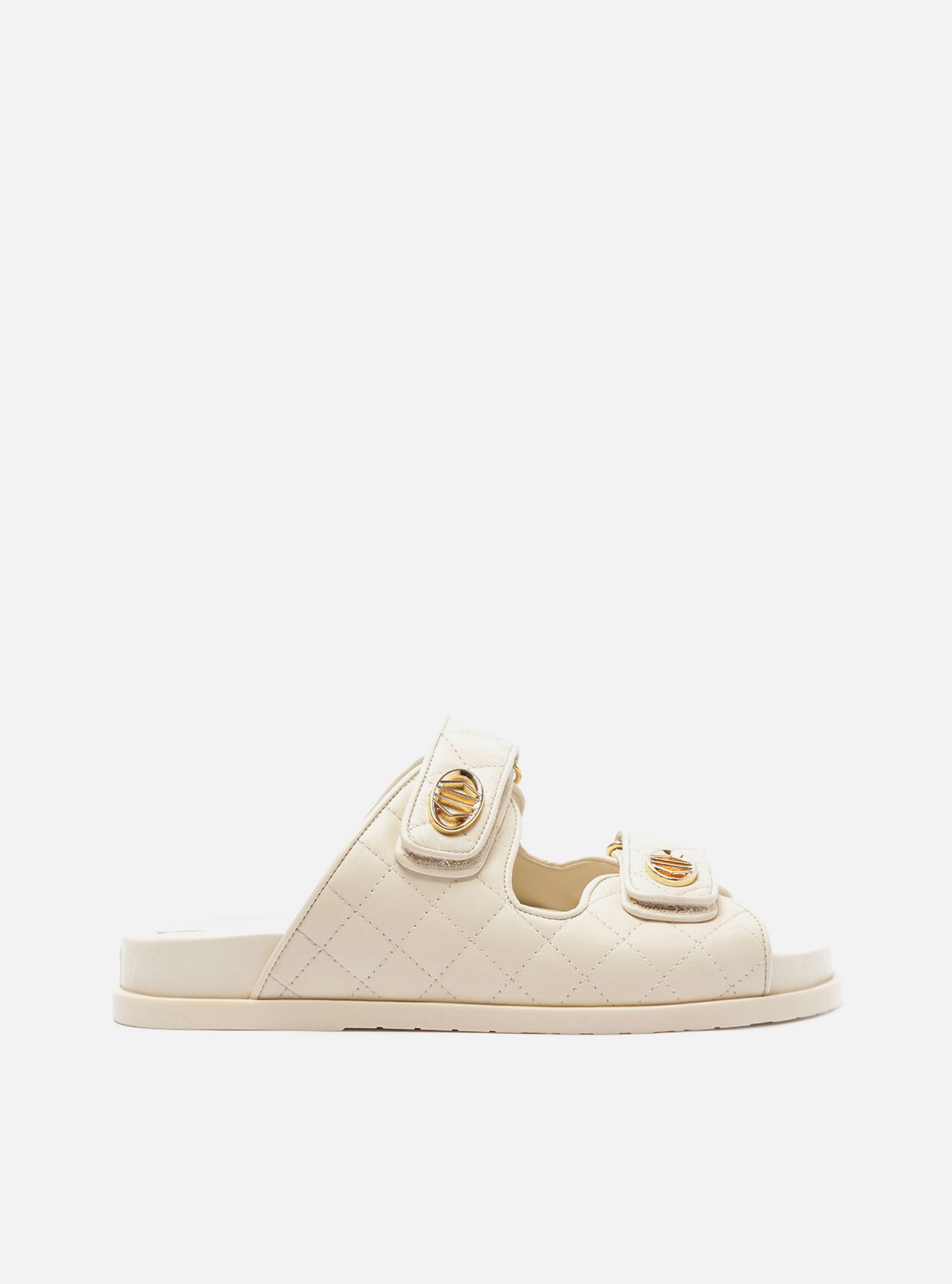 Sandália Papete Branca Couro Matelassê Velcro Sandália Papete Branca Couro Matelassê Velcro