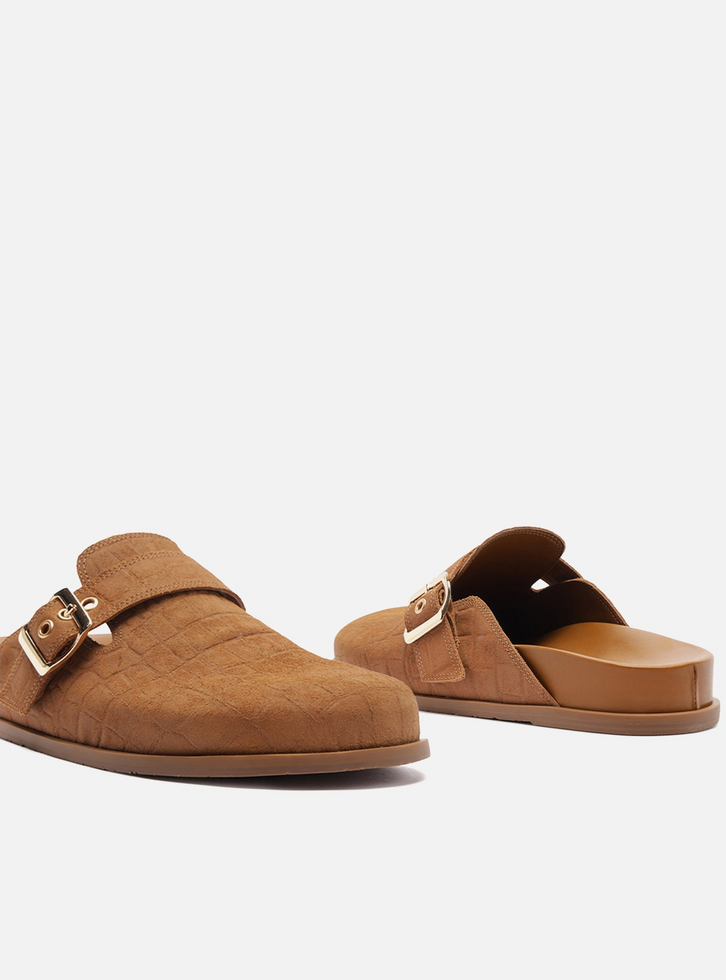 Mule Clog Marrom Acamurçada Croco Fivela | ZZ MALL