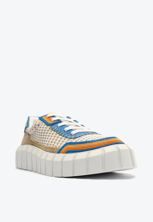 Tênis Bali Tricô Branco Azul Laranja