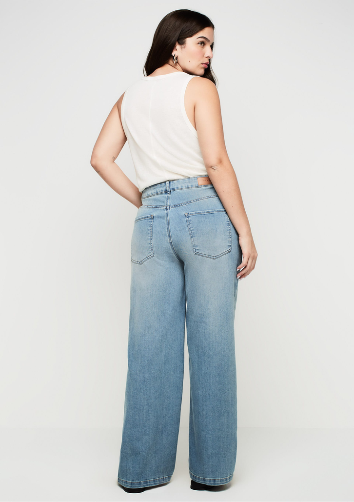 Calça Jeans Azul Claro Dzarm Ultra Stretch Pantalona Cintura Alta