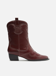 Bota Western Vermelha Arezzo Couro Cano Curto Folk