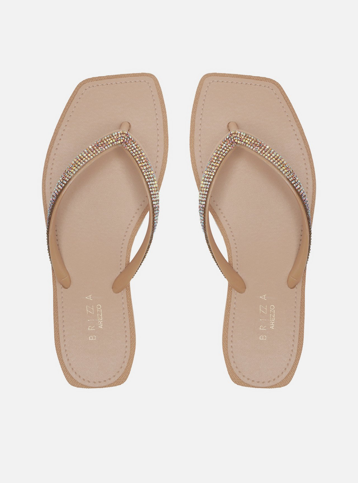 人気の Chinelo de MALL ZZ | Strass Square Bege Dedo ロッド