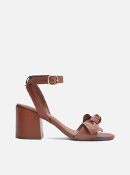 Sandália Marrom Arezzo Couro Salto Bloco Laço Pesponto