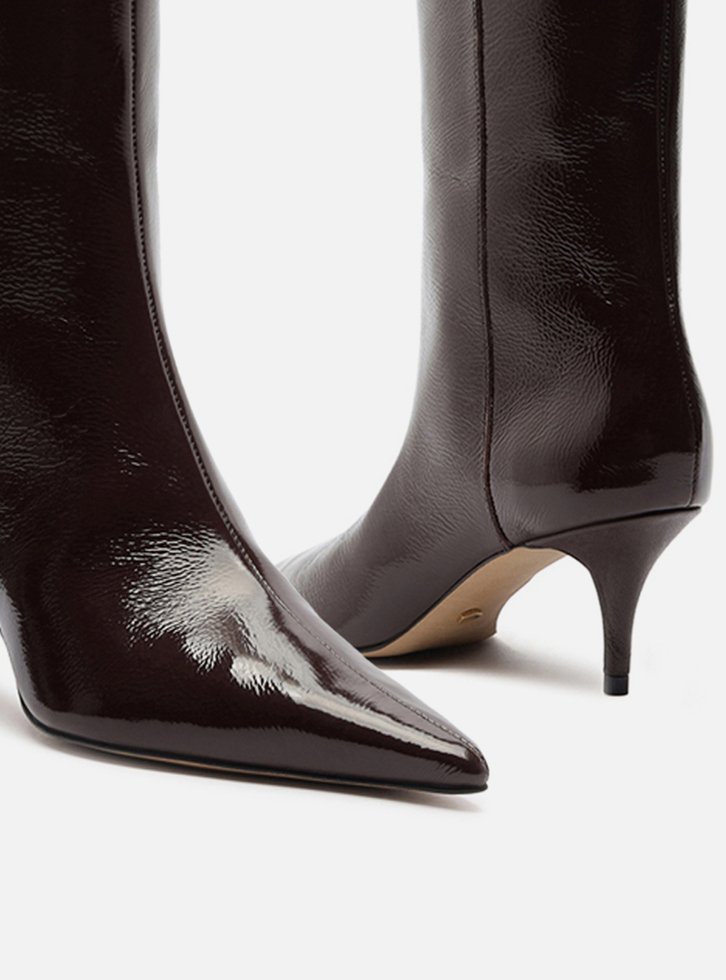 Bota Marrom Couro Cano Longo Salto Kitten