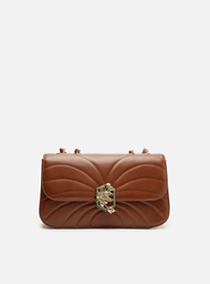 Bolsa Tiracolo Marrom Couro Média Metal Flor