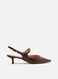 Scarpin Marrom Arezzo Couro Bico Fino Slingback