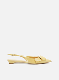 Sapatilha Amarela Arezzo Couro Bico Fino Slingback Laço