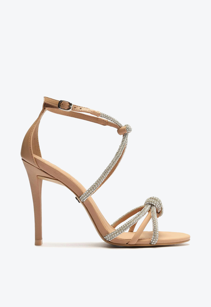 Sandália Nude Arezzo Salto Fino Strass