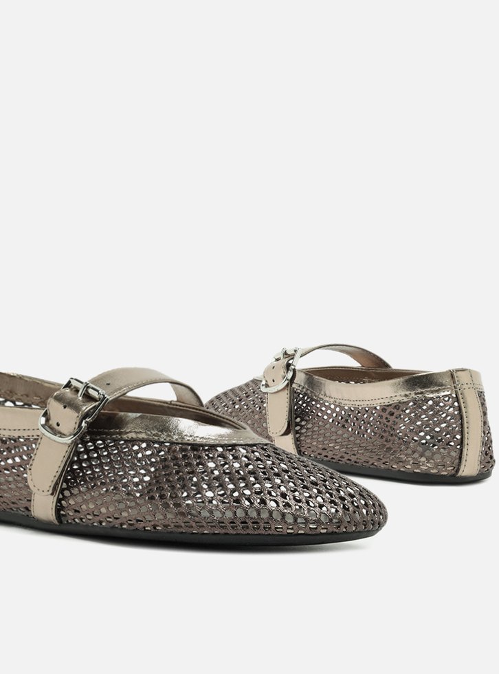 Sapatilha Boneca Bronze Tela Fivela