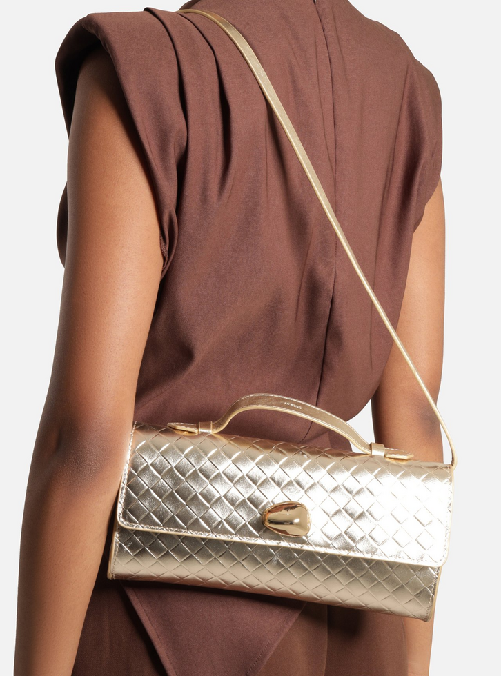 Bolsa Tiracolo Dourada Couro Média Tressê