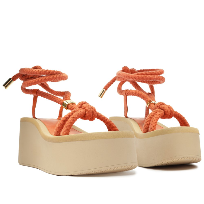 Sandália Flatform Amarração Laranja Papaya Paloma Corda