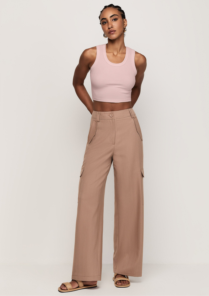 Top Rosa Dzarm Canelado Alças Largas Cropped