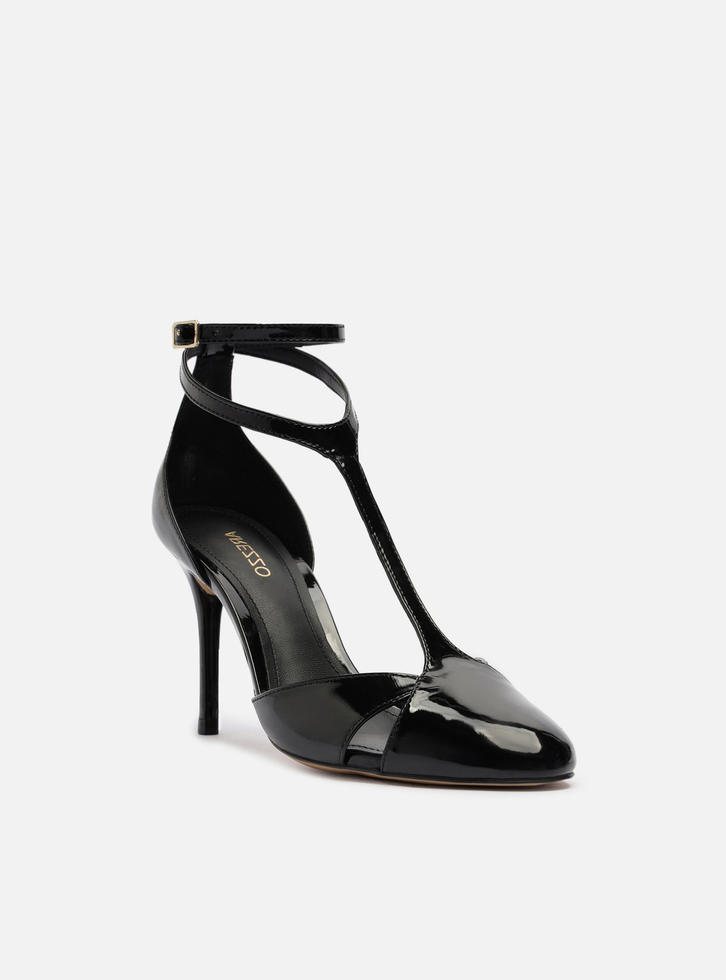 Scarpin Preto Verniz Salto Alto Tira Recortes | ZZ MALL