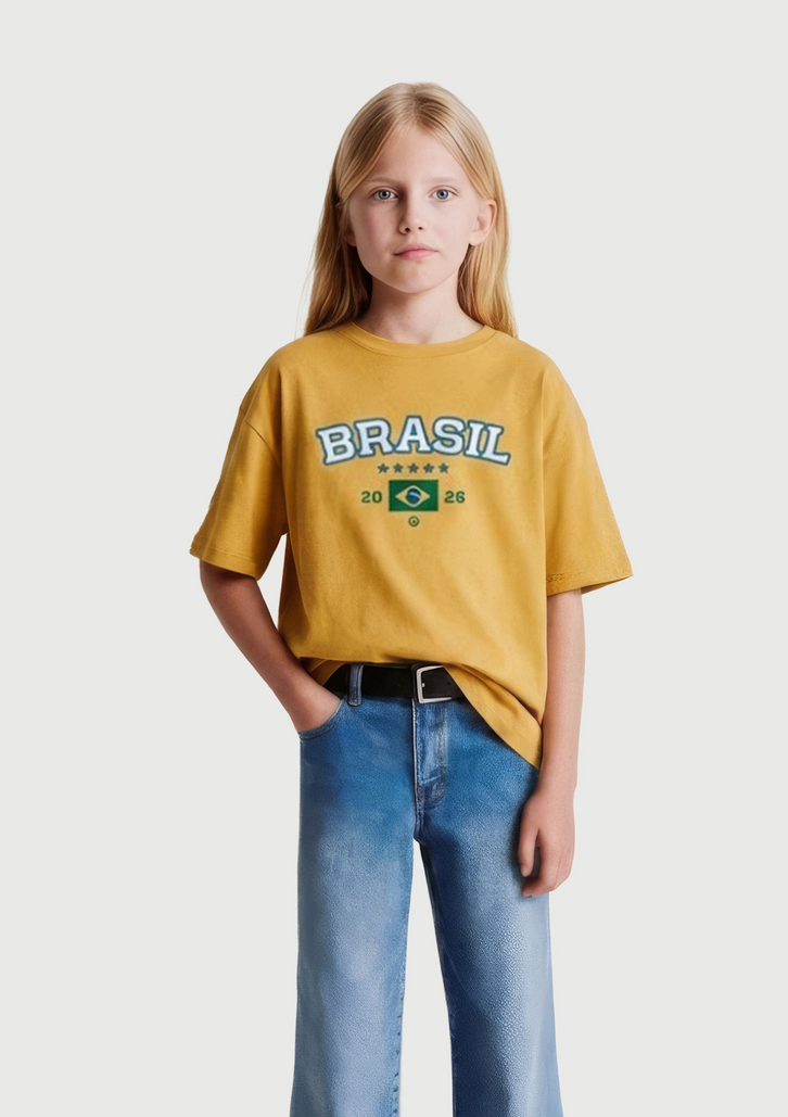 Camiseta Amarela Hering Kids Unissex Estampada Drop Brasil