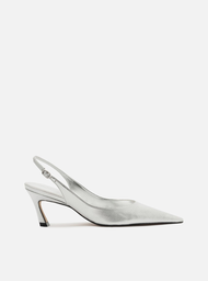 Scarpin Prata Arezzo Couro Salto Baixo Slingback Esther
