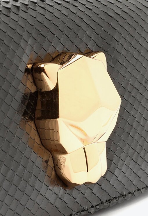 BOLSA CARTEIRA PRETA SCHUTZ MINI ICON PANTHER COURO SNAKE