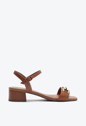 Sandália Salto Bloco Corrente Marrom
