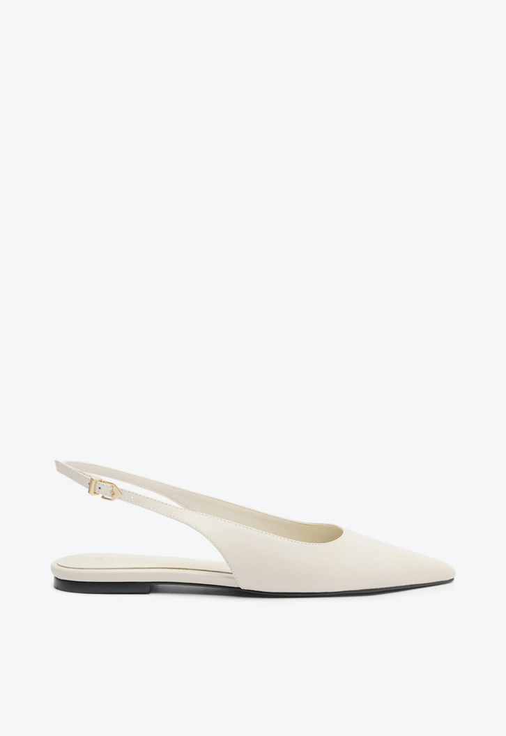 Sapato Slingback Rasteiro Couro Branco
