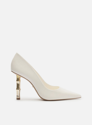 Scarpin Branco Arezzo Couro Salto Bamboo Metal