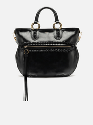 Bolsa Tote Preta Couro Estonado Grande Bolso