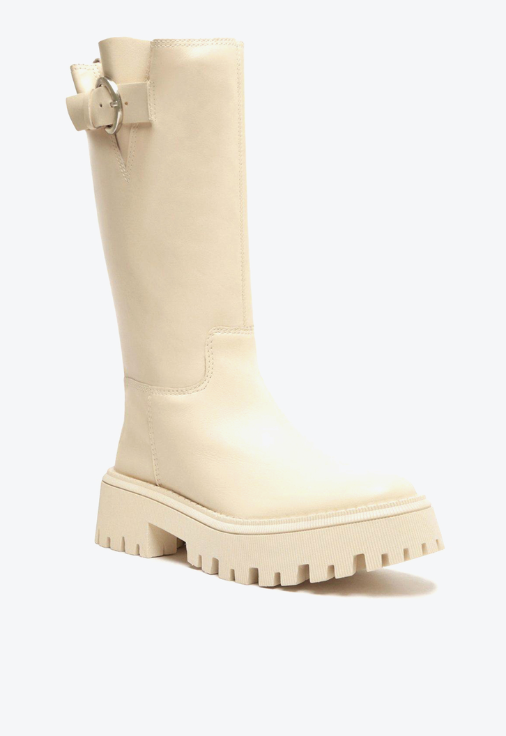 Bota Off-White Arezzo Couro Cano Longo Tratorada
